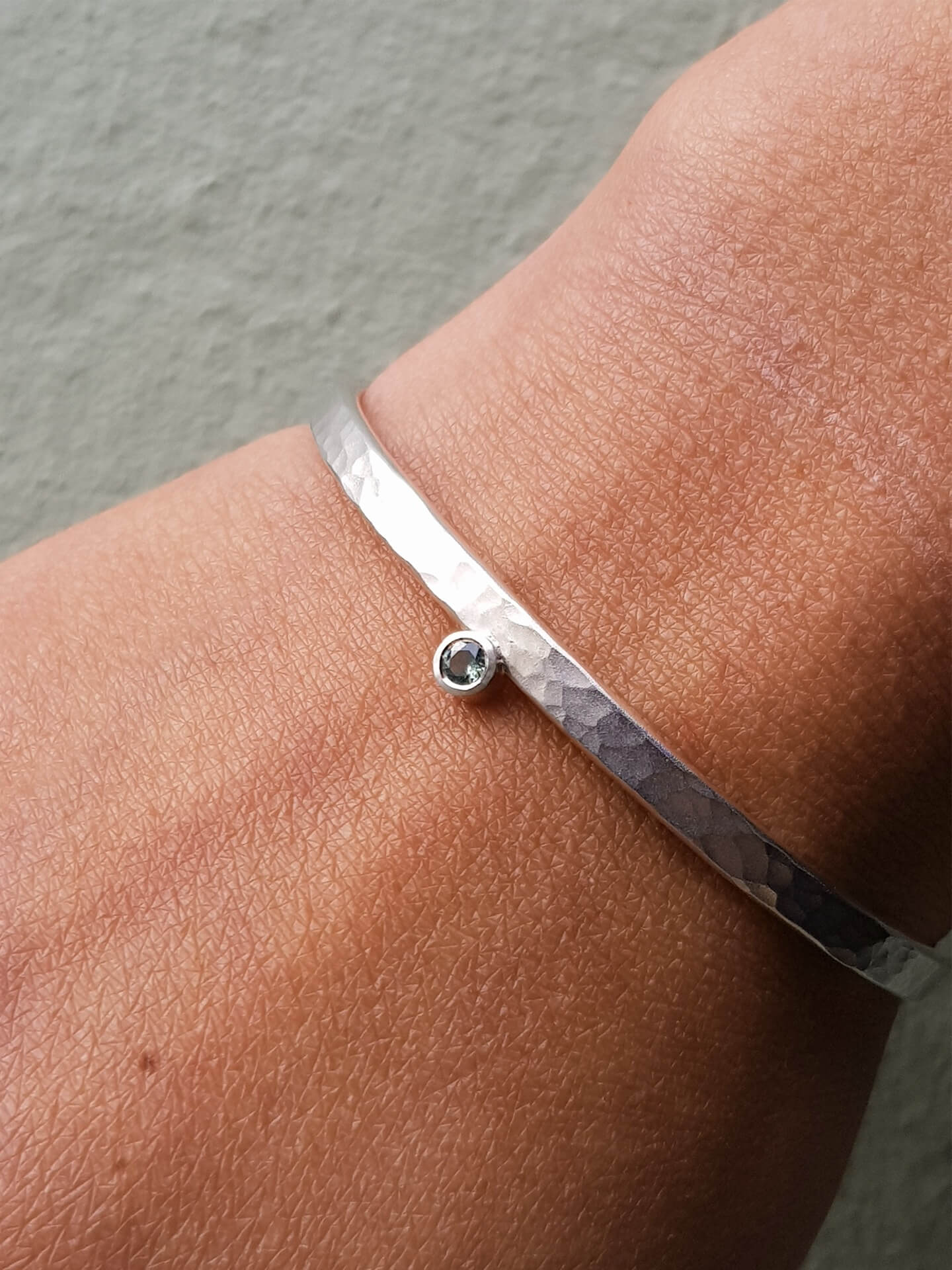 Organic Textured Silver Bangle with Off Set Sapphire Clifton Rocks