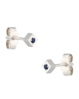 Silver Blue Sapphire Square Stud Earrings- Rhiannon Lewis