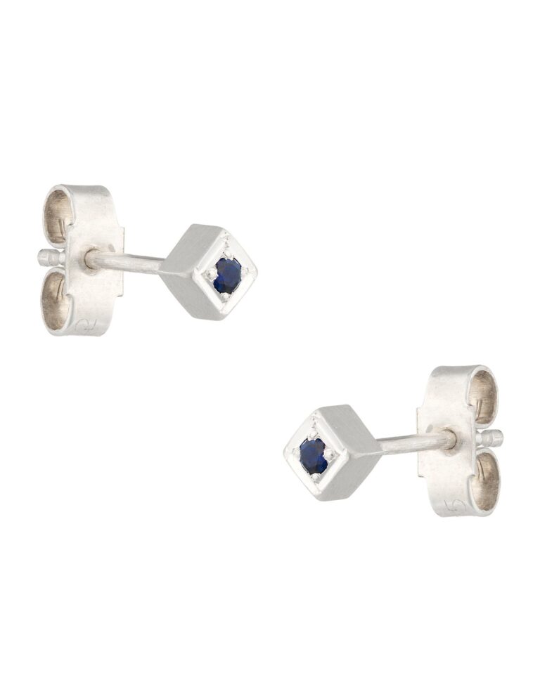 Silver Blue Sapphire Square Stud Earrings- Rhiannon Lewis