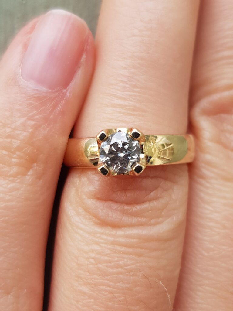Salt and Pepper Wide Band Engagement Ring