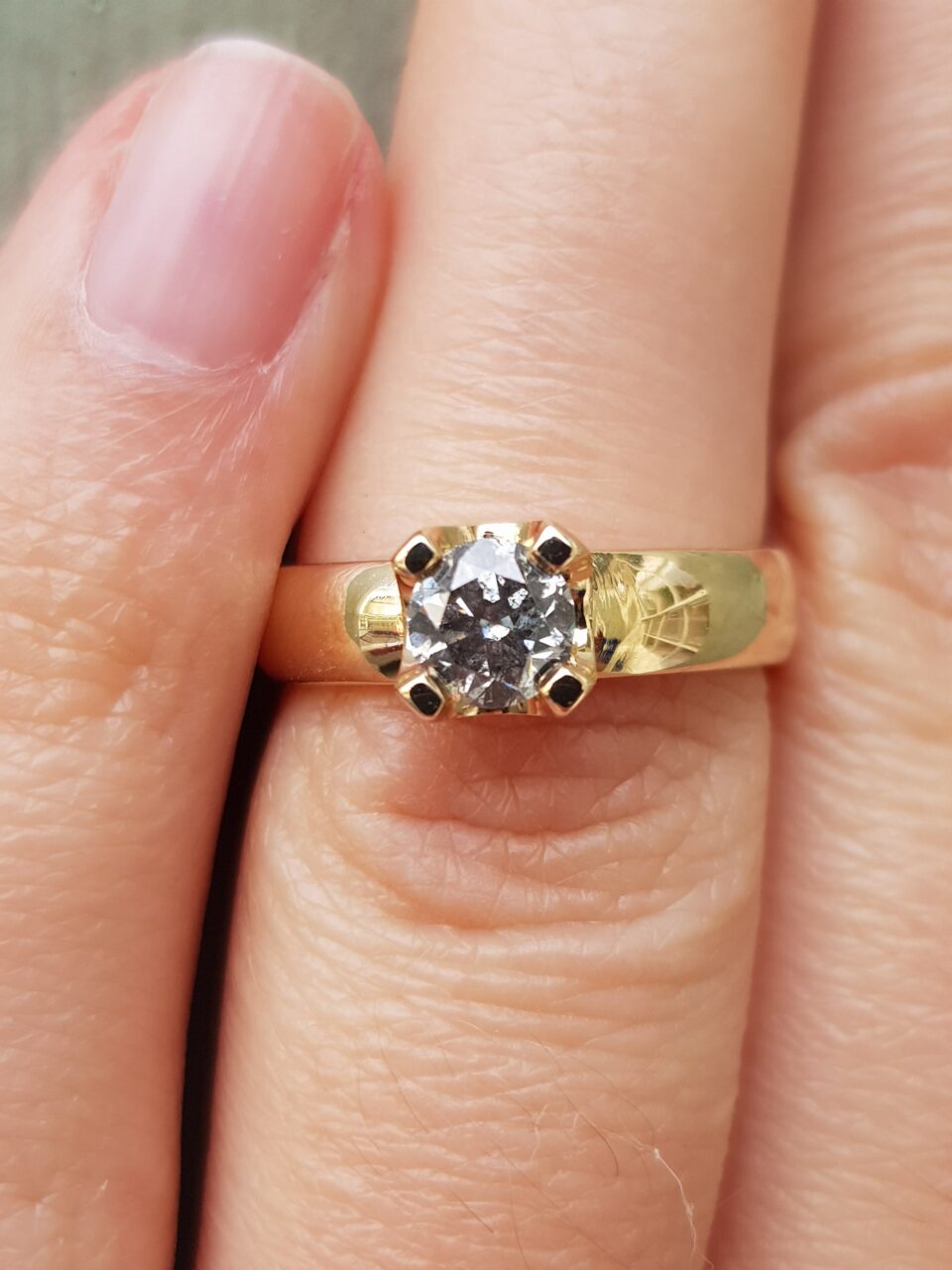 Salt and Pepper Wide Band Engagement Ring