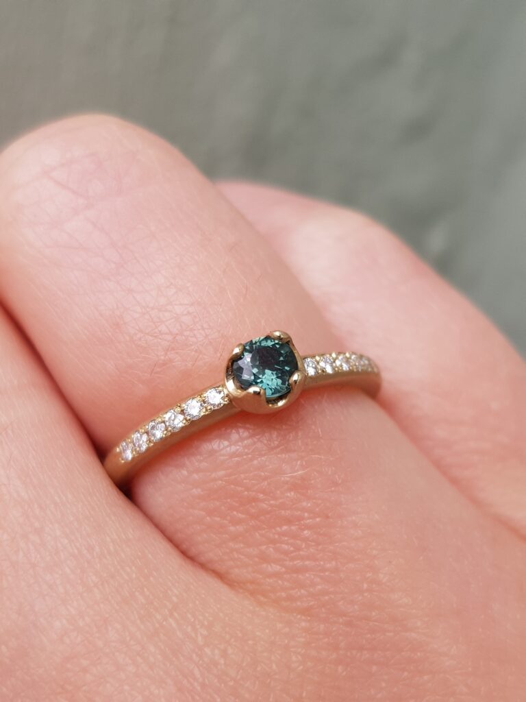 Green Sapphire and Diamond Pave Engagement Ring