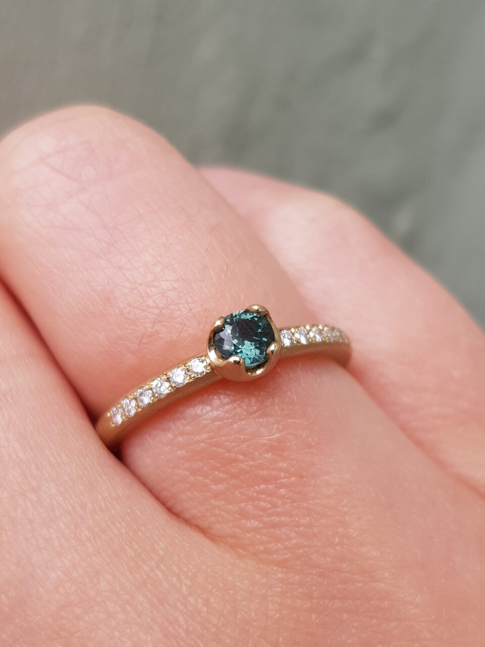 Green Sapphire and Diamond Pave Engagement Ring
