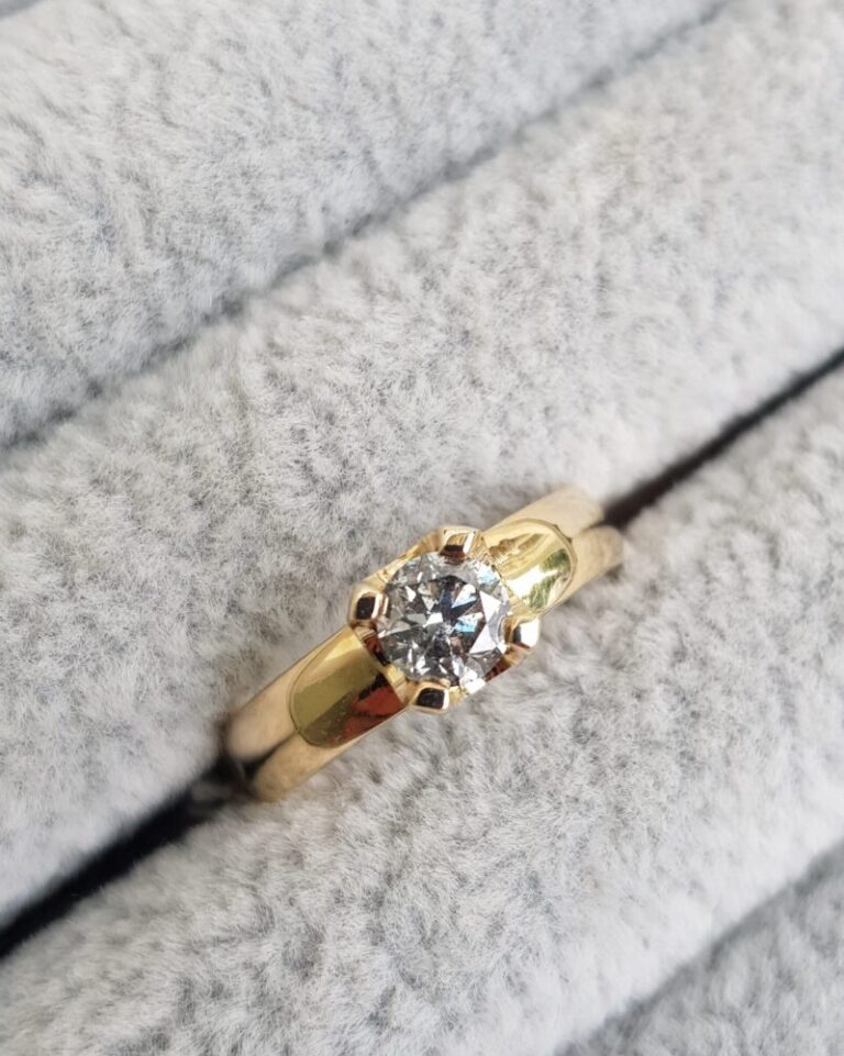 Salt and Pepper Wide Band Engagement Ring