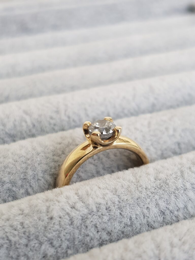 Salt and Pepper Wide Band Engagement Ring