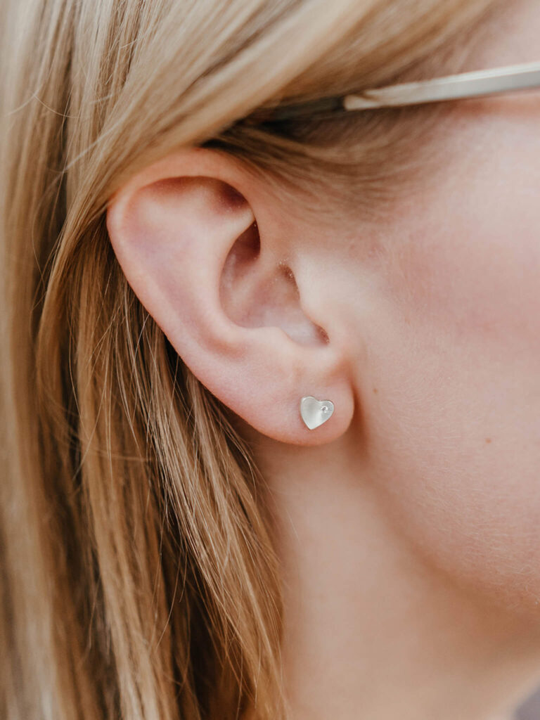 Silver Heart Earrings with Flush Set Diamond