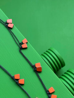 Long Orange Bell Silver Necklace