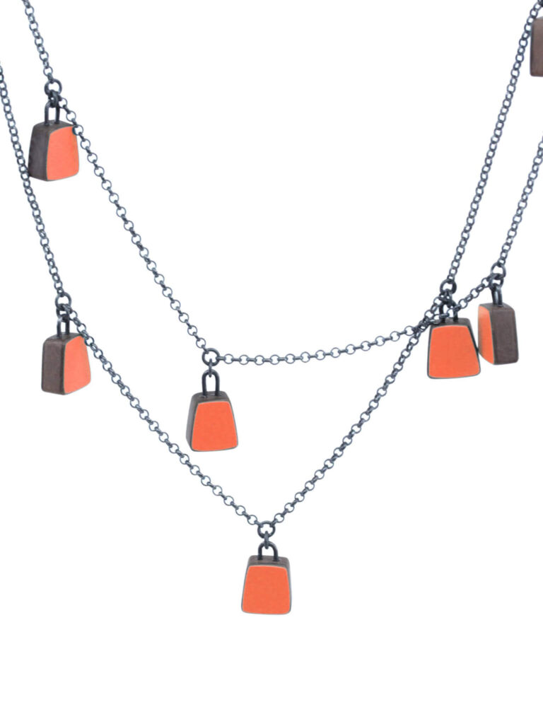 Long Orange Bell Silver Necklace