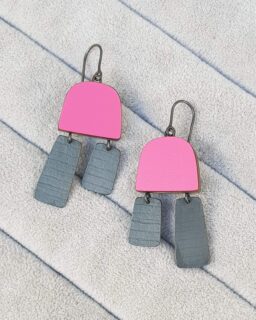 Pink and Oxidised Silver Earrings