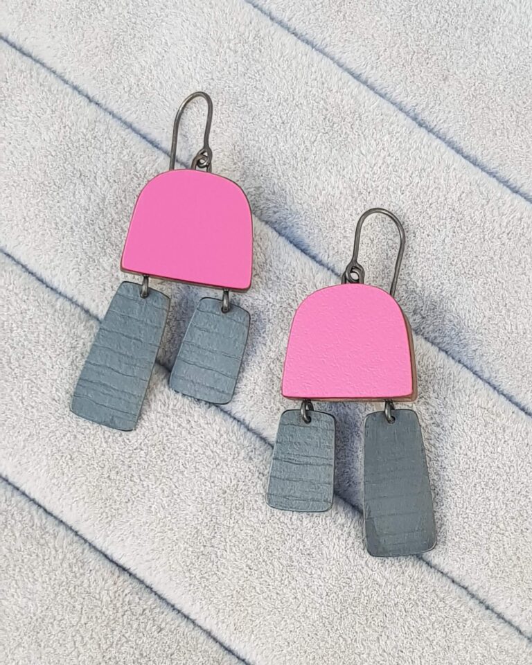 Pink and Oxidised Silver Earrings