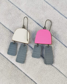 Pink and Oxidised Silver Earrings