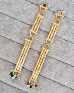 Gold Bamboo Bar Drop Earrings