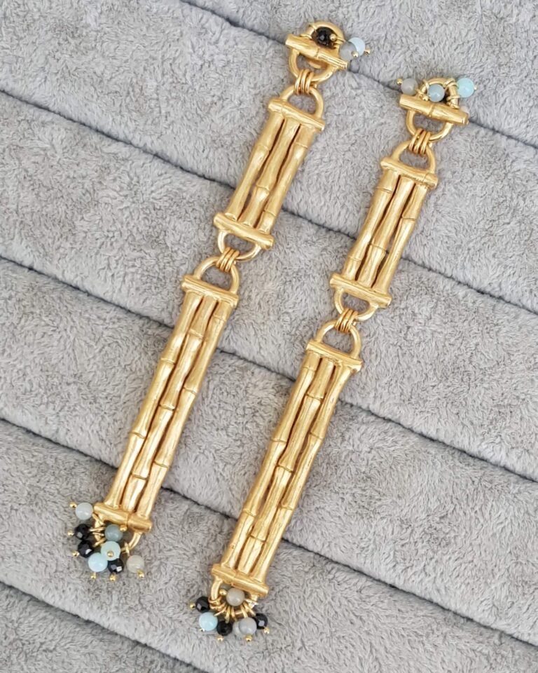 Gold Bamboo Bar Drop Earrings