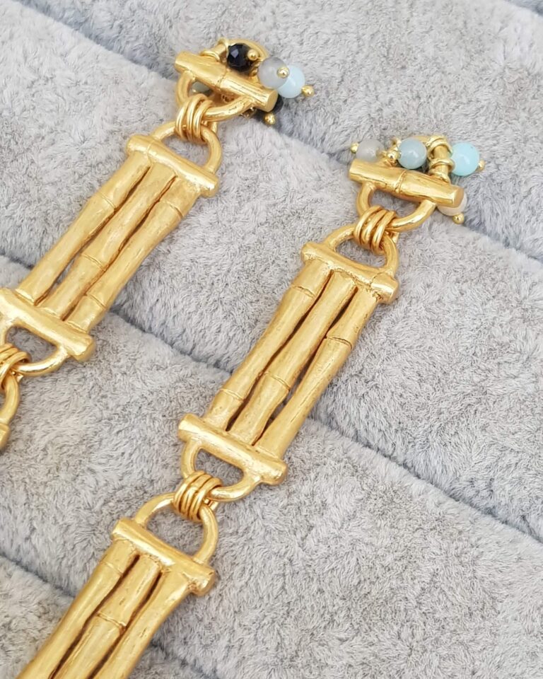 Gold Bamboo Bar Drop Earrings
