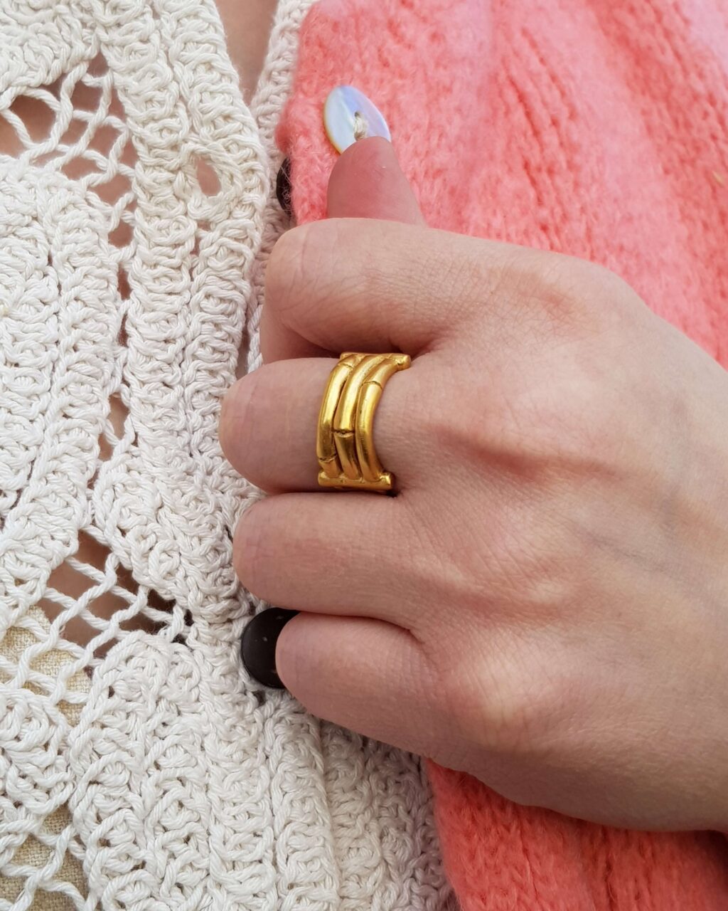 Gold Bamboo Bar Ring
