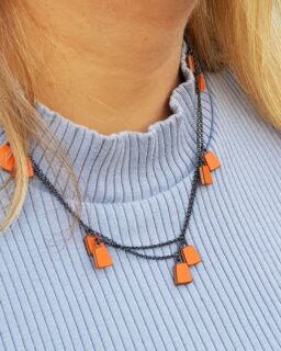 Long Orange Bell Silver Necklace