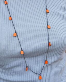 Long Orange Bell Silver Necklace