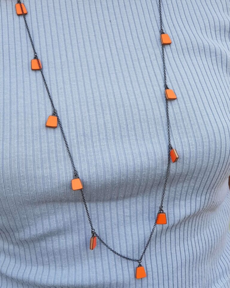 Long Orange Bell Silver Necklace