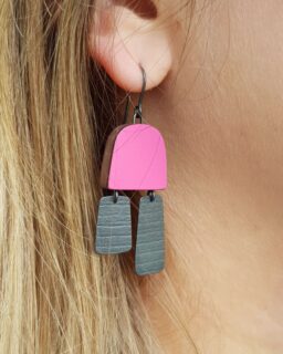 Pink and Oxidised Silver Earrings