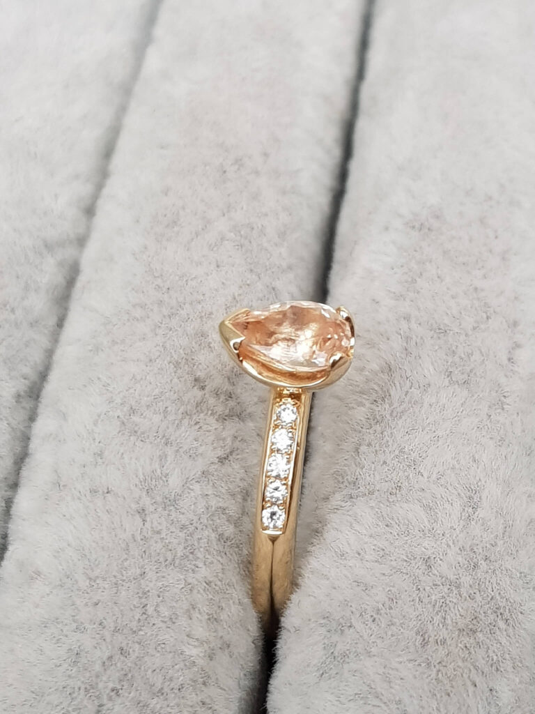 Peach Sapphire and Diamond Engagement Ring