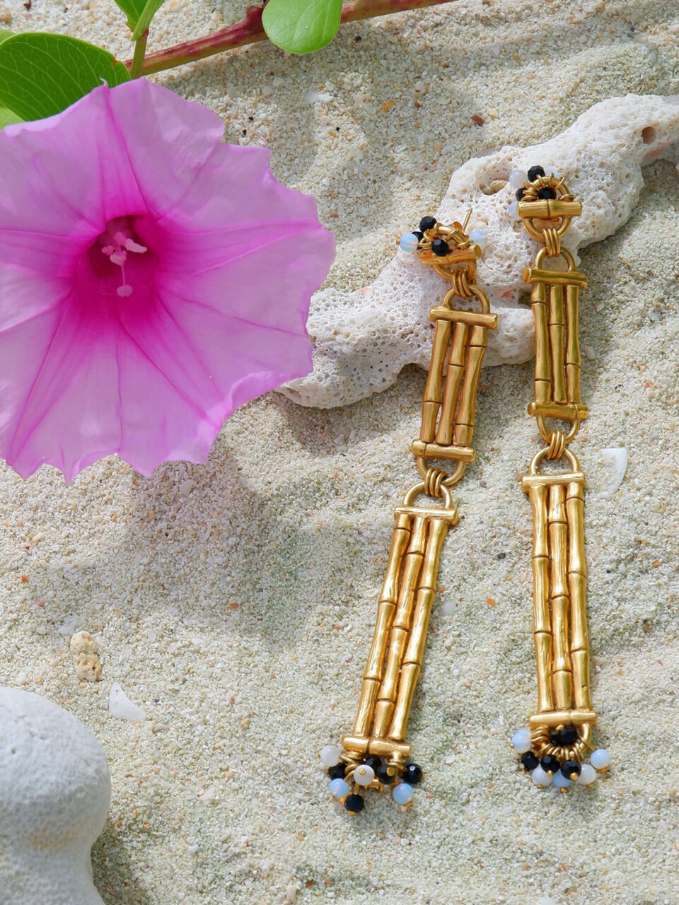 Silver and gold plated Bamboo earrings by Rosita Bonita