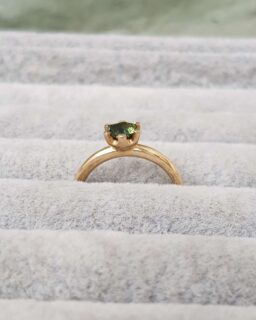 Hexagonal Green Sapphire Solitaire Engagement Ring