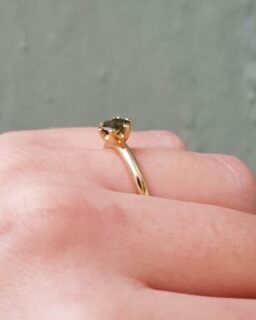 Hexagonal Green Sapphire Solitaire Engagement Ring