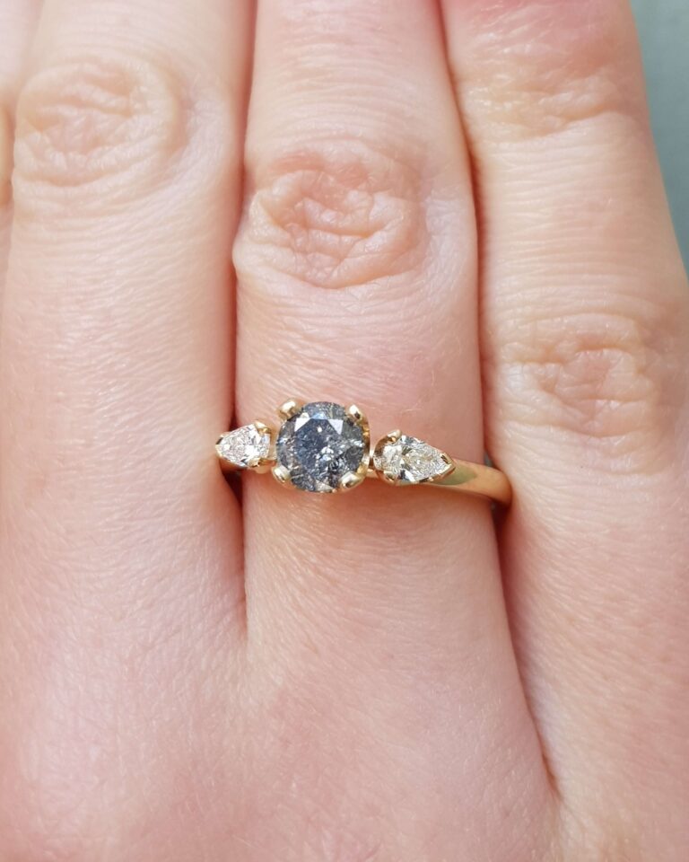 Salt and Pepper Diamond Trilogy Engagement Ring