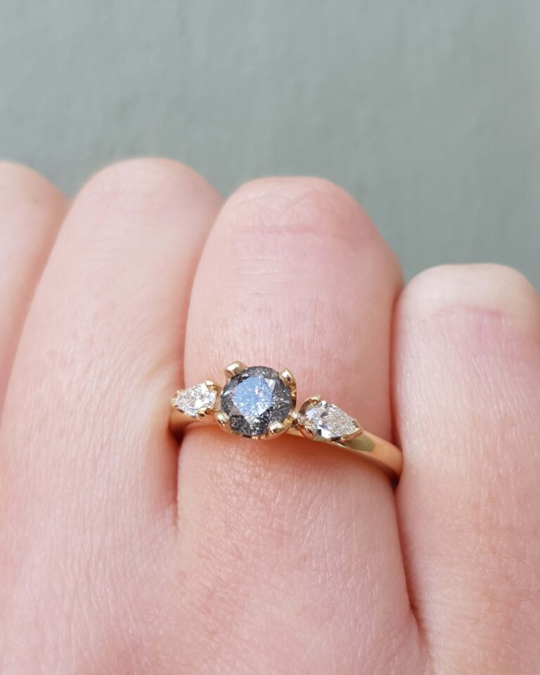 Salt and Pepper Diamond Trilogy Engagement Ring