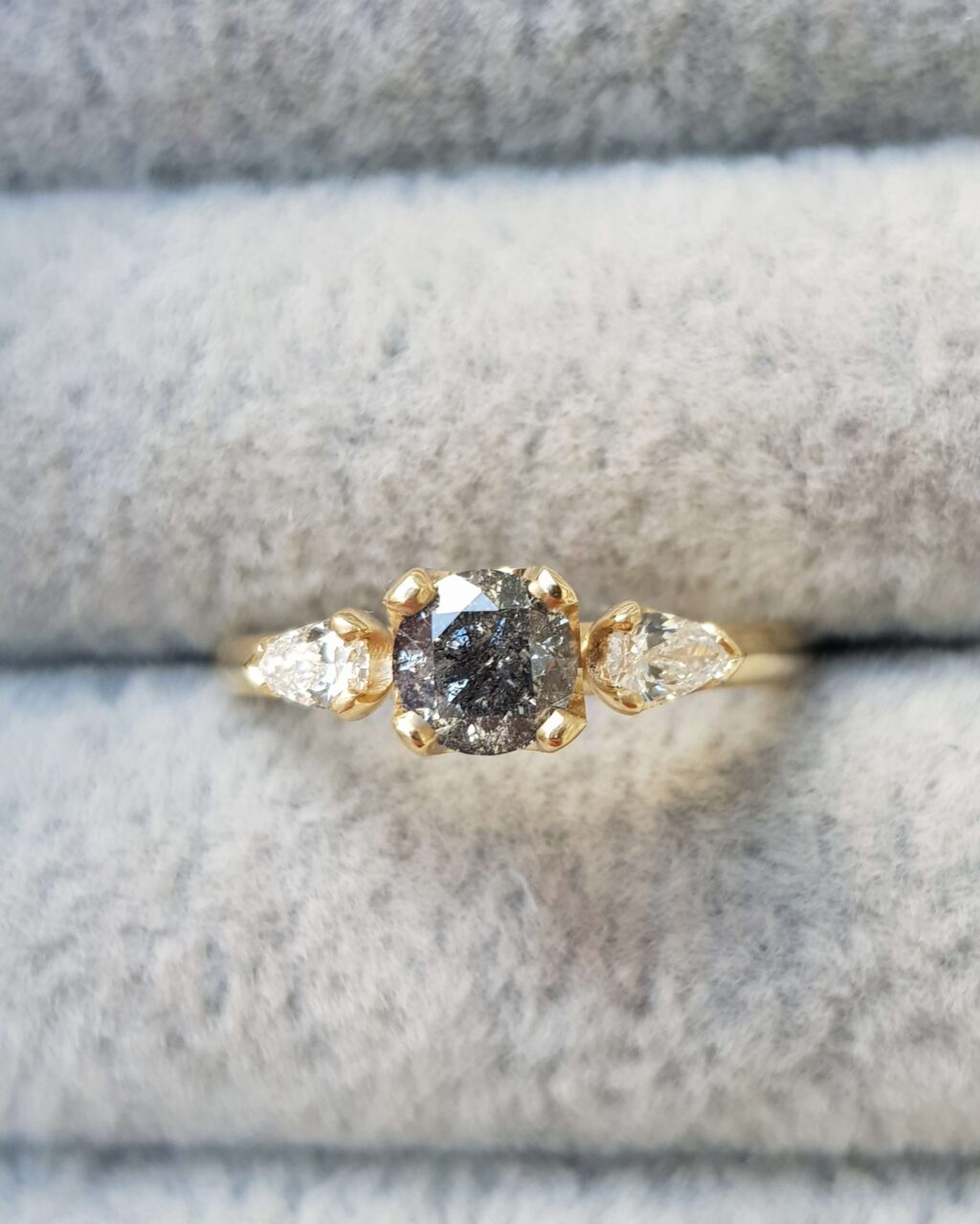 Salt and Pepper Diamond Trilogy Engagement Ring