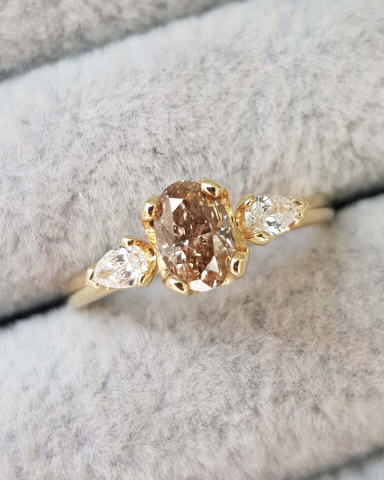 Oval Champagne Diamond Trilogy Gold Ring