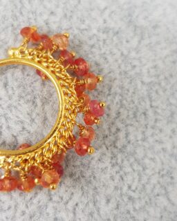 Orange Sapphire Beaded Hoop Earrings