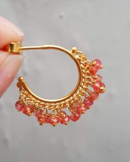 Orange Sapphire Beaded Hoop Earrings