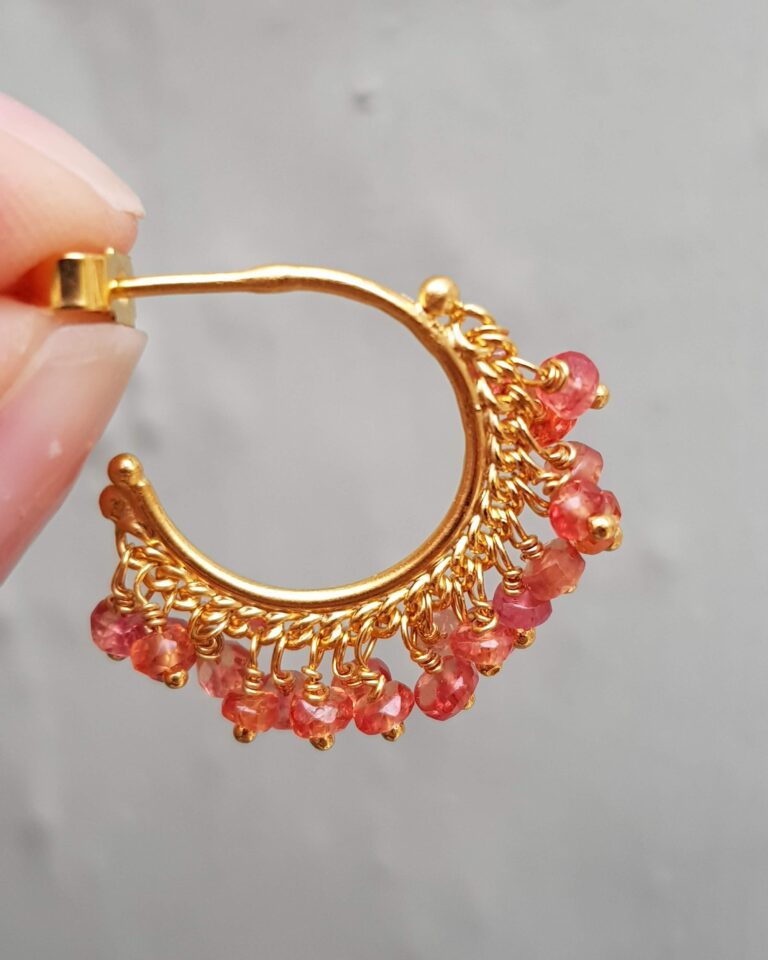 Orange Sapphire Beaded Hoop Earrings