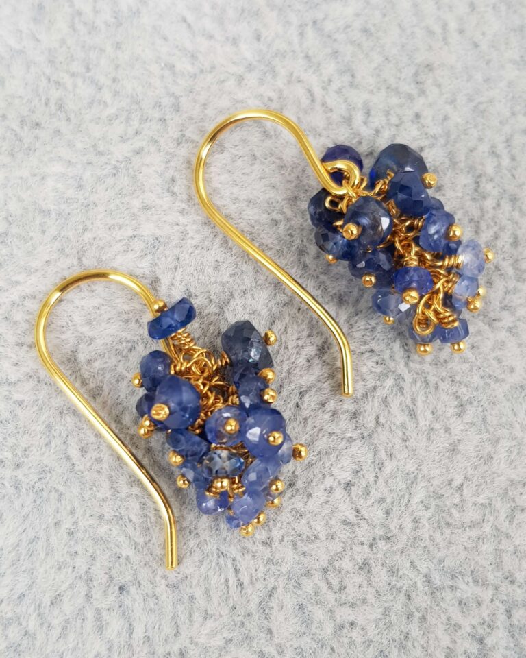 Blue Sapphire Grape Cluster Earrings Gold - Kate Wood