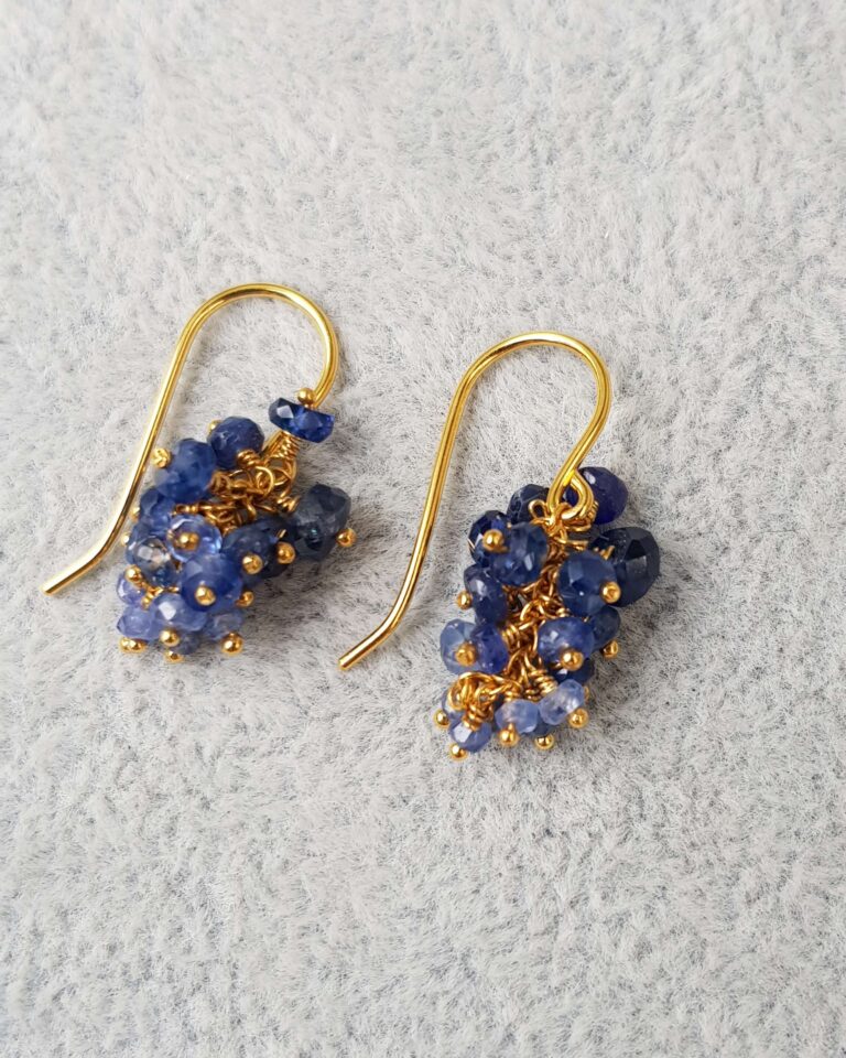 Blue Sapphire Grape Cluster Earrings Gold - Kate Wood