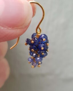 Blue Sapphire Grape Cluster Earrings Gold