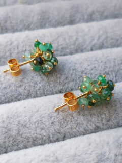 Emerald PomPom Gold Studs - Kate Wood