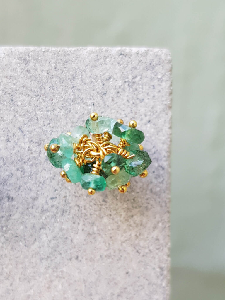 Emerald PomPom Gold Studs - Kate Wood
