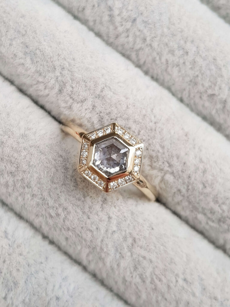 Hexagon Rose Cut Diamond Halo Ring - Clare Chandler - CCG58