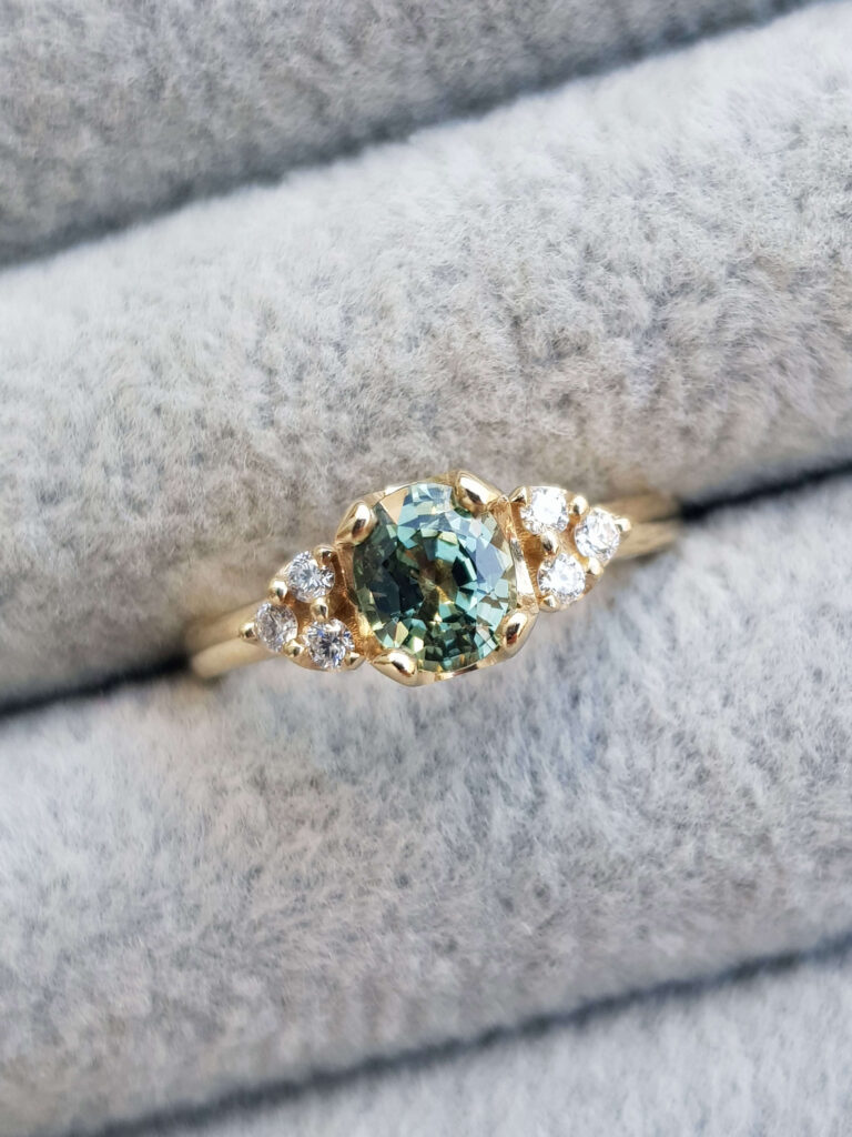 Green Oval Sapphire Multi-stone Engagement Ring - Clare Chandler - CCG294