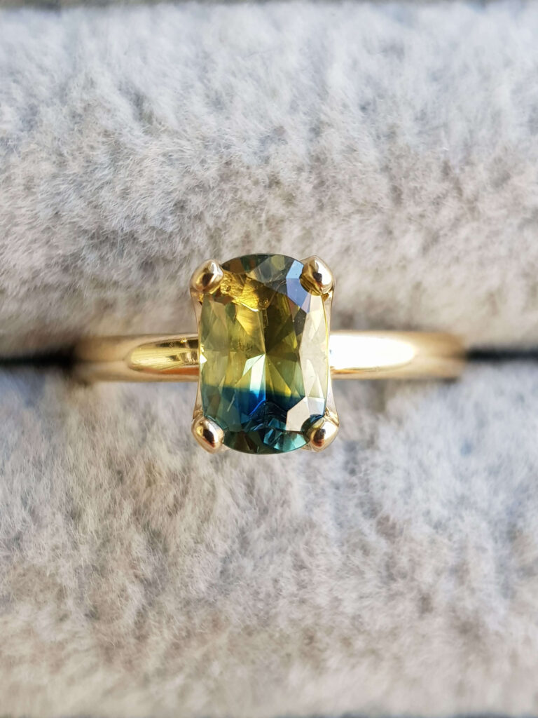 Unique Yellow and Blue Parti Sapphire Solitaire Engagement Ring - Clare Chandler - CCG296