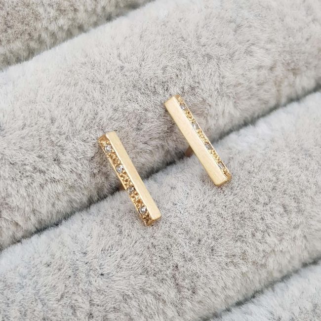 Gold Diamond Bar Stud Earrings