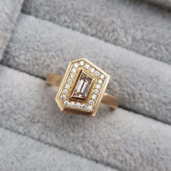Geometric Steps Halo Engagement Ring - Anny Ching Chin Jewellery