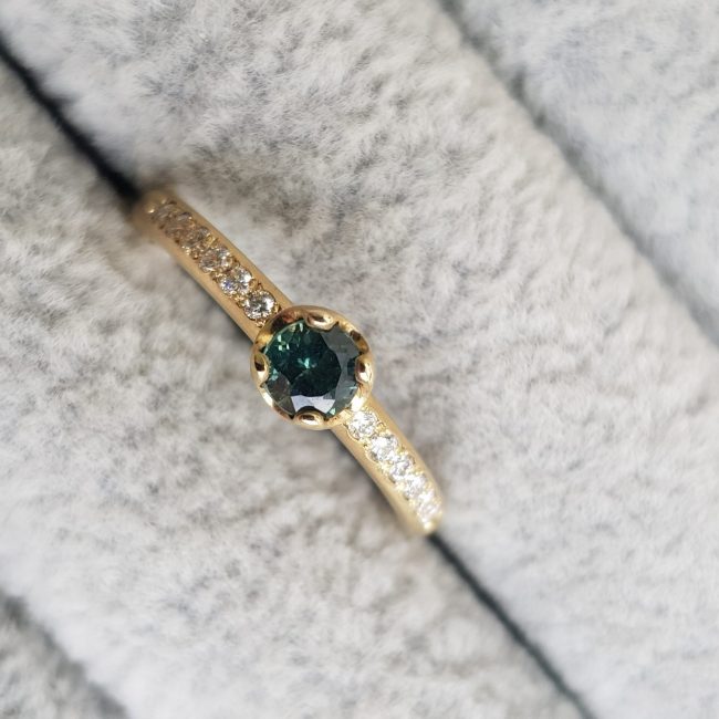 Green Sapphire and Diamond Pave Engagement Ring