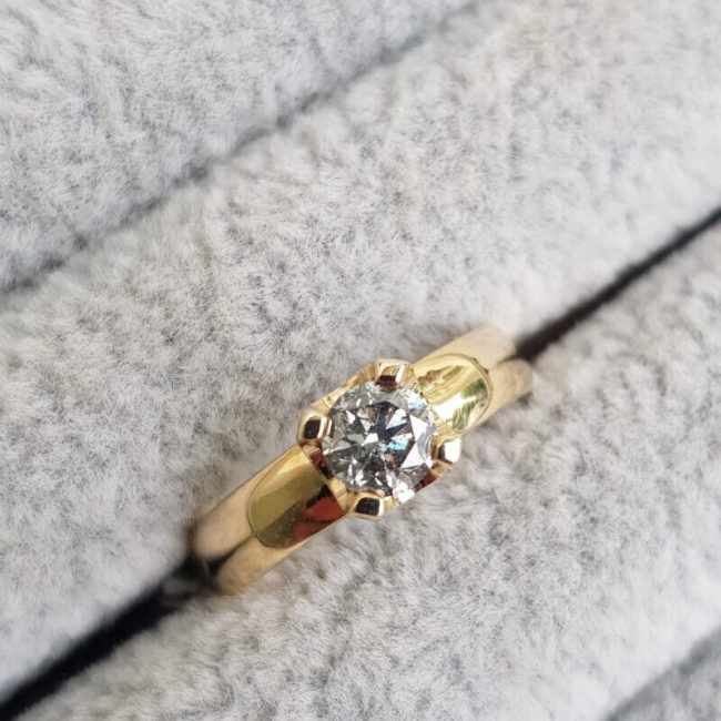 Salt and Pepper Wide Band Engagement Ring