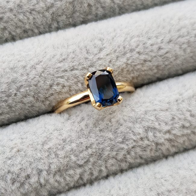 Blue Elongated Cushion Sapphire Engagement Ring