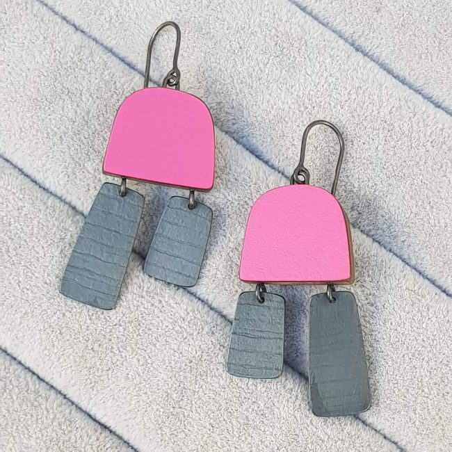 Pink and Oxidised Silver Earrings