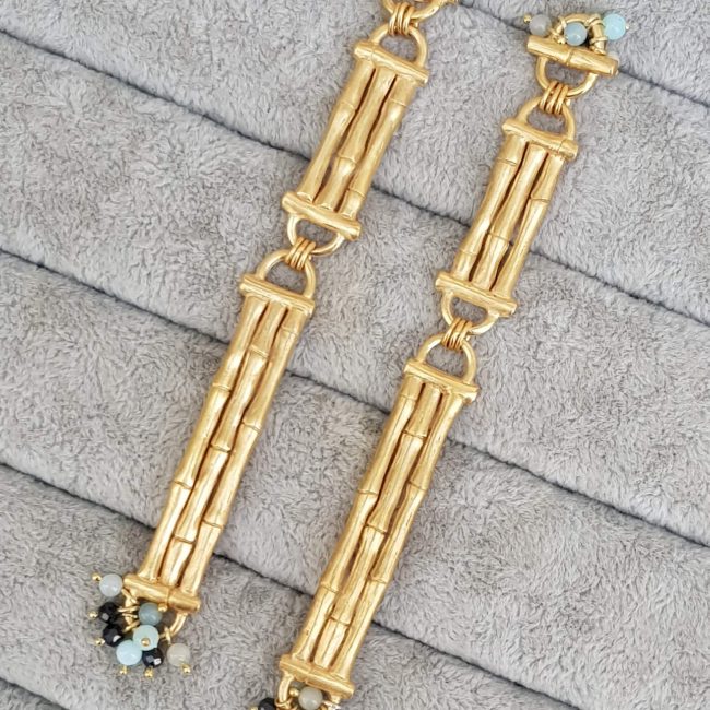 Gold Bamboo Bar Drop Earrings