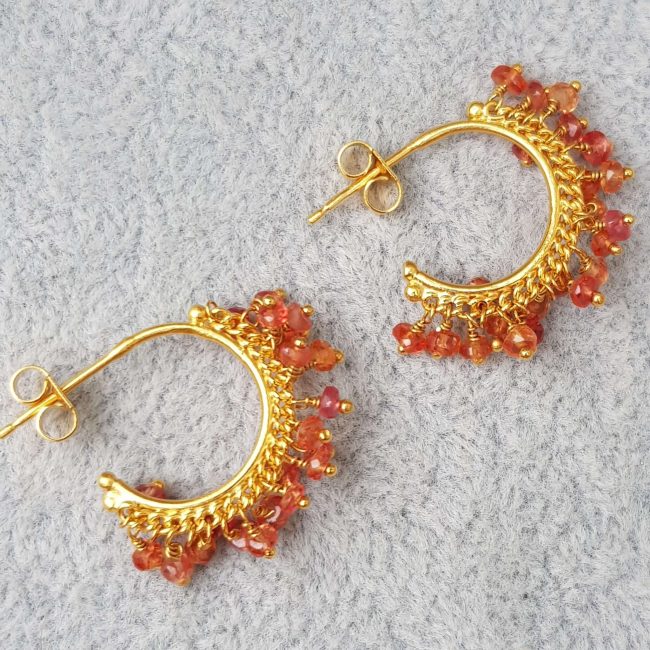 Orange Sapphire Beaded Hoop Earrings - Kate Wood